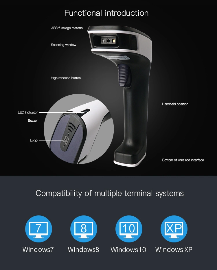 2D Desktop Printer and Scanner Handheld Supermarket POS Barcode Scanner