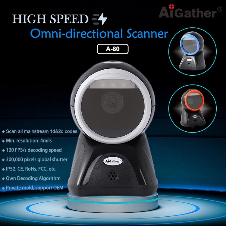 a-80 2D Barcode Scanner Desktop Omnidirectional for Supermarket Retail Qr Code Payment Scanning Platform